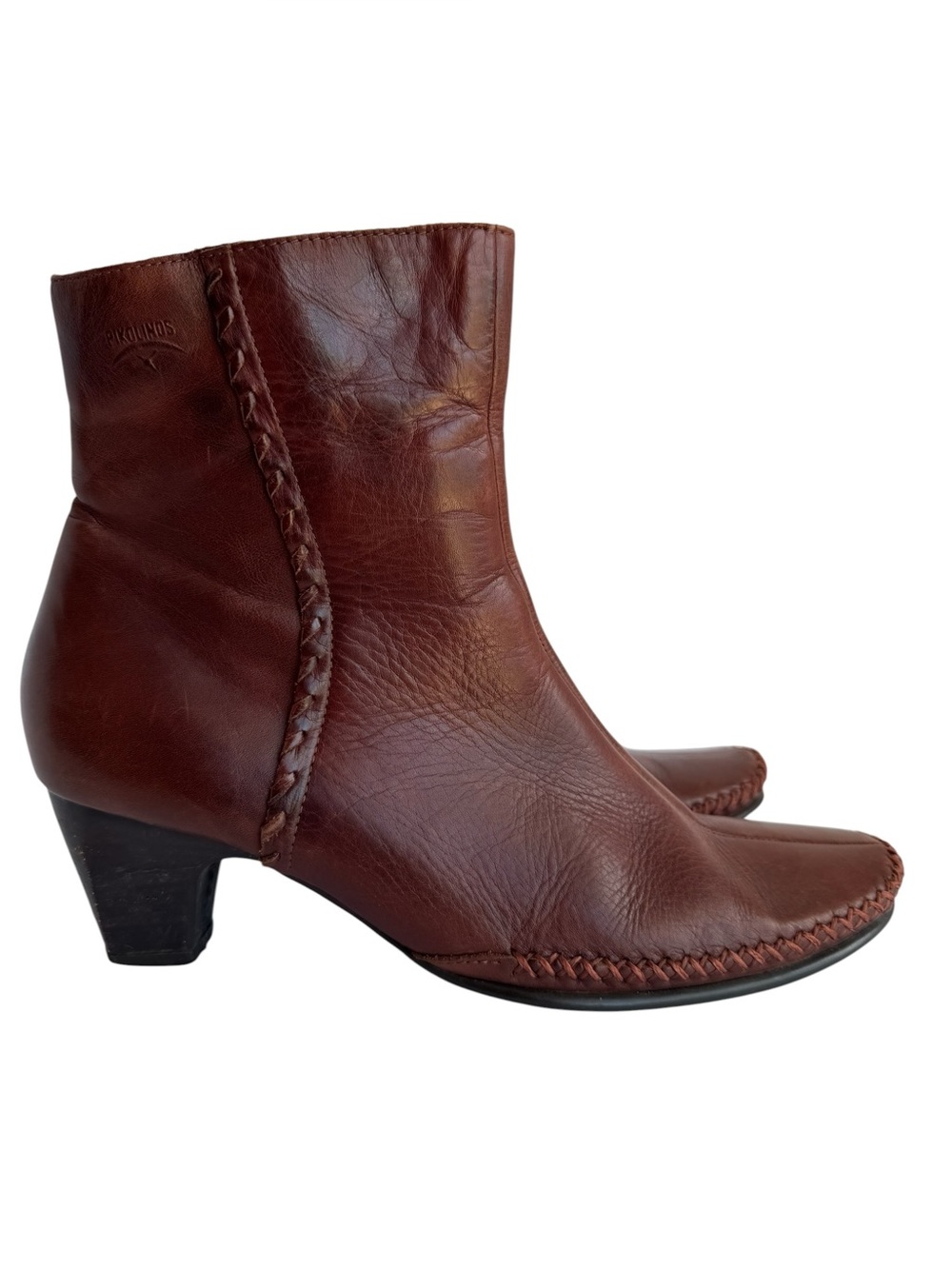 Pikolinos Soft Leather Ankle Boots EU 37 US 6.5-7 Brown Whipstitch Low Heel VGUC